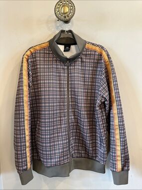 Jian Wang Plaid Track Jacket with Yellow Accent Stripe
